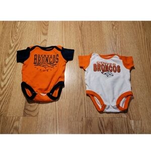 Denver Broncos Baby Boys Bodysuits Shirts Size: 0-3 Months NFL Football Lot Of 2